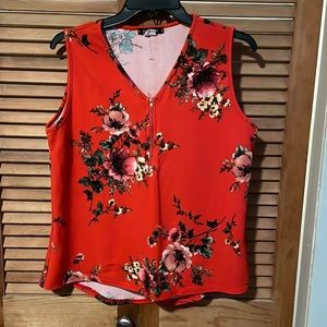 sage & vicky red flower sleeveless blouse, size L